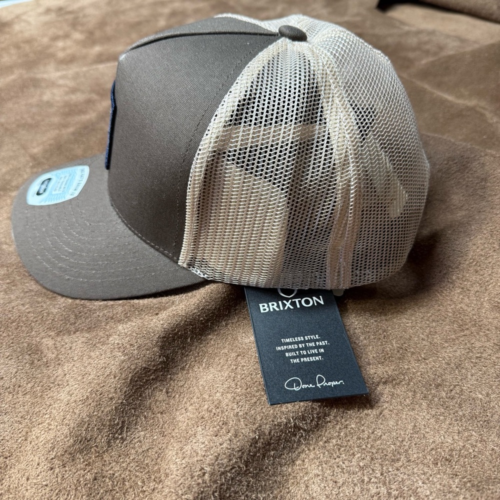 Brixton Snapback Mesh Trucker Hat Brown Sand Alpha Block New With Tags - Picture 5 of 8